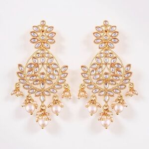 Gold Plated Chandbali Earrings Encased With Faux Kundans For Women/Girls
